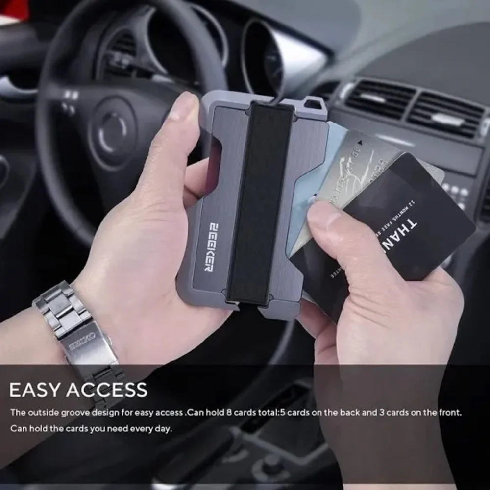 Zeeker Minimalist RFID Blocking Metal Wallet with Cash Strap Gray/Orange/Black